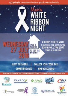 Join Afghan Fajar Association Inc.Men’s White Ribbon Evening “Having a Night in to get the Word Out”